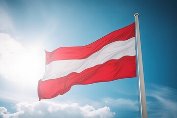Austria flag flying on the blue sky, Generative AI
