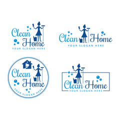 Collection of cleaning company logo design templates - obrazy, fototapety, plakaty