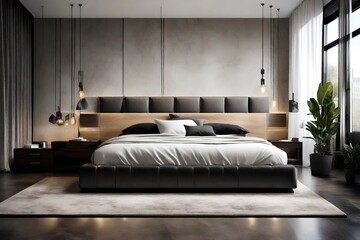 Create a minimalist yet opulent bedroom emanating comfort and luxury