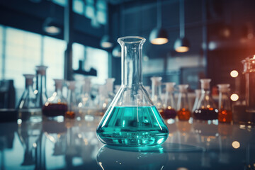 Laboratory Flask in the Lab, Test Tube Blurred Soft Focus Background - Scientific Inquiry  - AI...