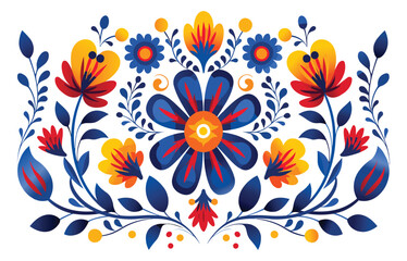 Fototapeta na wymiar Mexican flower traditional pattern background. Mexican ethnic embroidery decoration ornament. Flower symmetry texture. Ornate folk graphic, wallpaper. Festive mexican floral motif. Vector illustration