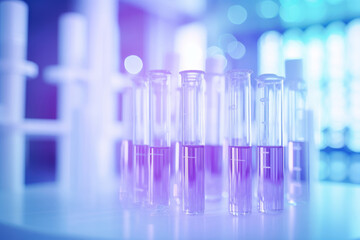 Laboratory with Test Tubes, Blurred Soft Focus Background - Lab Flasks, Ideal for Text Overlay - Science and Research - AI Generated