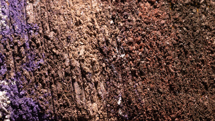 Flat lay of brush stroke. Broken shiny color eyeshadow as sample of cosmetic beauty product isolated on white background