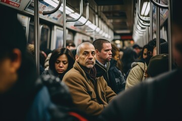 Crowded Subway Tain - People Going to Work by Train - Urban Commute - AI Generated