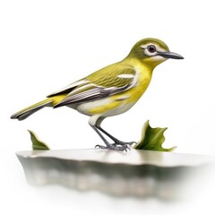 Fototapeta premium Yellow-green vireo bird isolated on white background.