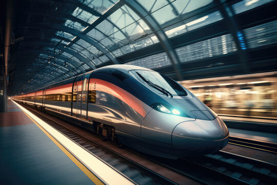 High-Speed Train - Future Tracvel - Blurred Background, Fast Motion - AI Generated