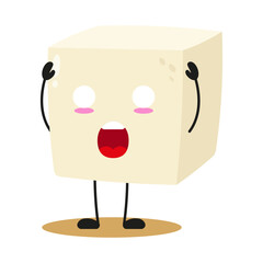 Cute shocked tofu character. Funny food cartoon emoticon in flat style. tofu vector illustration