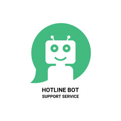 green hotline bot logo like support service. flat simple trend modern friendly logotype design illustration isolated on white. concept of ai avatar chat bot icon robot for talking and fintech network