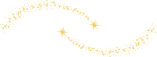 Glittering vector dust on a transparent background. Golden sparkling lights. Christmas Holiday glow particle. Magic star effect. Shine background. Festive party design. PNG image