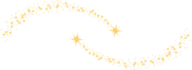 Glittering vector dust on a transparent background. Golden sparkling lights. Christmas Holiday glow particle. Magic star effect. Shine background. Festive party design. PNG image © thebeststocker