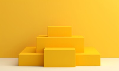 Yellow podium 3d cube stand abstract stage platform or product studio geometric shape on minimal background and blank pedestal display scene space with empty presentation summer sale, Generative AI - obrazy, fototapety, plakaty