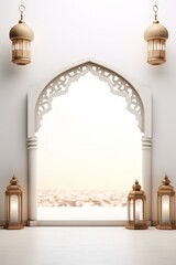 Fototapeta na wymiar Islamic 3d rendering lanterns mosque portal Generative Ai