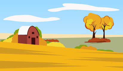 Autumn landscape with trees and house