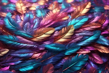 Holographic Feather Background, Iridescent Feather Wallpaper, Iridescent Feathers Background, Iridescent Feather Texture, AI Generative