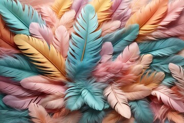 Pastel Feather Background, Pastel Feather Wallpaper, Feathers Background, Feather Texture, Feathers Pattern, AI Generative - obrazy, fototapety, plakaty