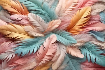 Pastel Feather Background, Pastel Feather Wallpaper, Feathers Background, Feather Texture, Feathers Pattern, AI Generative