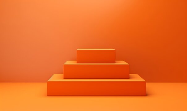 Empty orange cube podium product background 3d display platform stage of geometric stand pedestal. studio space or blank presentation exhibition steps and mockup showcase on advertising, Generative AI