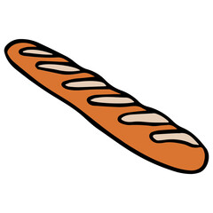 Baguette cartoon line filled illustration