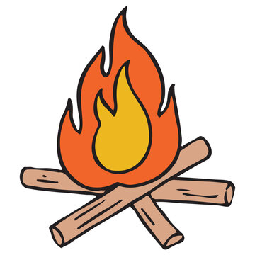 Bonfire cartoon line filled illustration