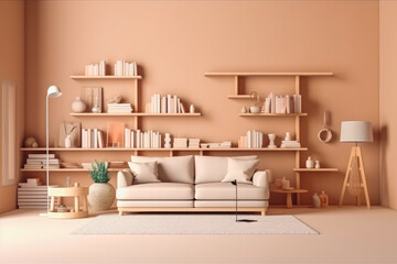 Interior of the room in plain monochrome pastel color, modern interior design