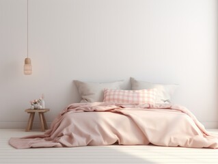 Fototapeta na wymiar Light cute and cozy home bedroom interior 3d render generative ai
