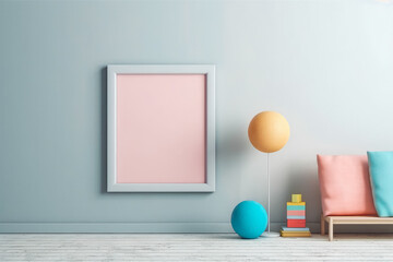 Empty square picture frame on a light pastel color wall background, modern design