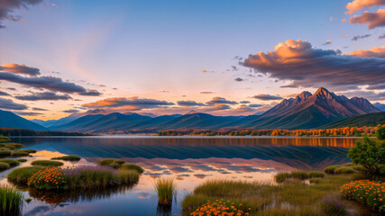 Obraz premium sunset over the lake