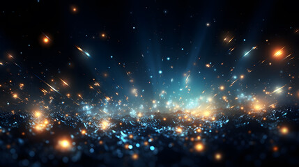 Abstract space background with blue and gold stars and nebula. 3d rendering.