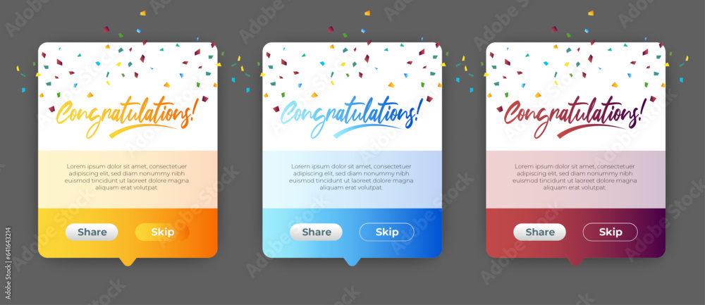 Aufkleber set of modern congratulations pop up banner with flat design on white background. professional web d