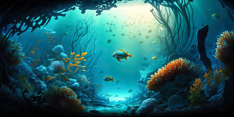 Fototapeta na wymiar Underwater - Minimalistic illustration. Image for a wallpaper, background, postcard or poster 