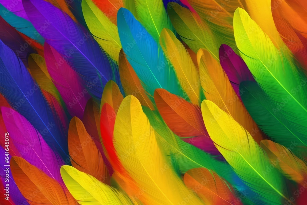 Poster rainbow feathers pattern. generate ai