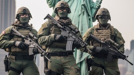 Group of soldiers with assault rifle.