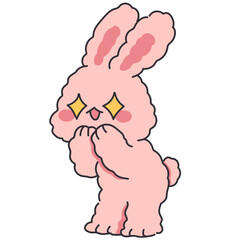 Rabbit with sparkling eyes line filled illustration