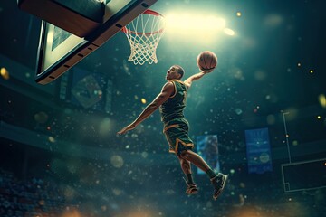 Basketball man scoring a slam dunk basket ,Generative AI.