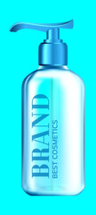 blue cosmetic bottle with dispenser