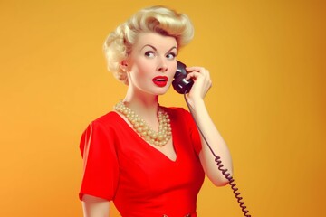Retro woman telephone talk. Generate Ai