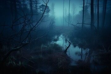 Obraz premium Swamp foggy morning. Generate Ai