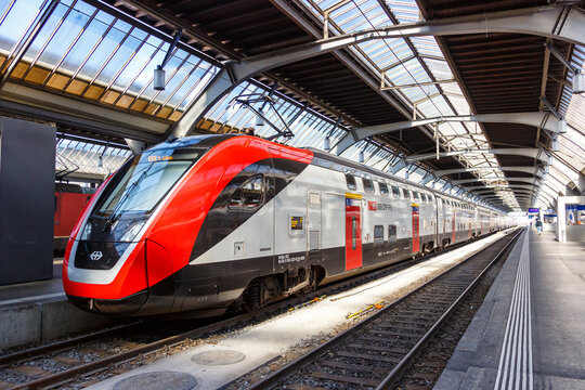InterRegio train type Bombardier Twindexx of SBB Schweizerische Bundesbahnen at main railway station in Zurich, Switzerland