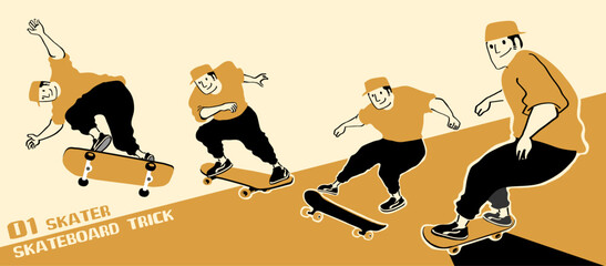 Man with skateboard to Do Skateboard Tricks. Vector illustration.Cartoon character. 