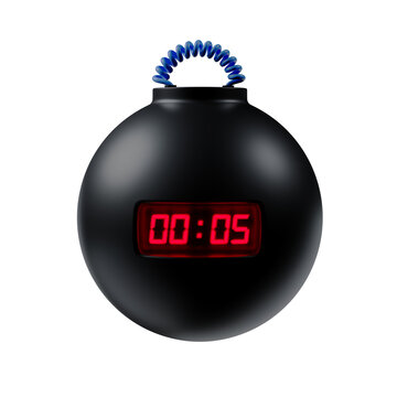 black sphere fuse time bomb clock explosive countdown isolated on white background. black sphere fuse time bomb clock explosive isolated. black sphere fuse time bomb clock explosive countdown 3d