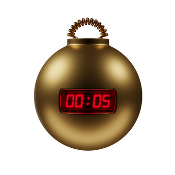 gold sphere fuse time bomb clock explosive countdown isolated on white background. gold sphere fuse time bomb clock explosive isolated. gold sphere fuse time bomb clock explosive countdown 3d