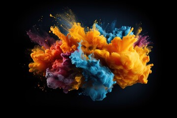 Colorful liquid explosion under water on black background. Abstract backdrop with color splashes. Underwater explosion paint. - 641649249