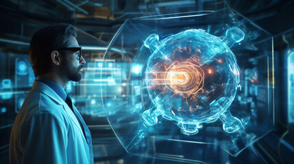 Fototapeta premium innovative technology in medicine, high technology in the future, doctor - Generative AI