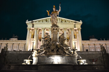 The Pallas Athena Fountain and the Austrian Parliament Building - Vienna, Austria