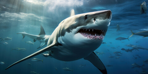 Obraz premium Close-up of a white shark in the ocean