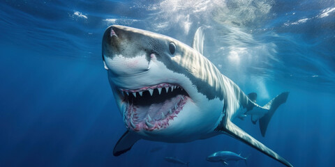 Fototapeta premium Close-up of a white shark in the ocean
