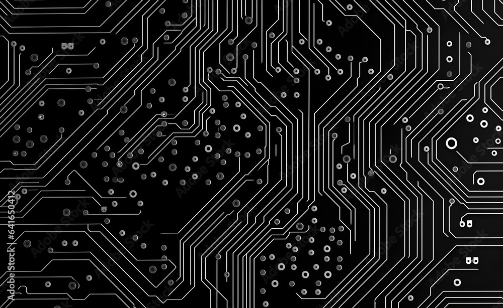 Poster minimalist circuit board pattern in black background.