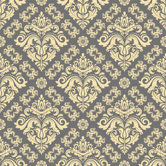 Classic seamless vector pattern. Damask orient ornament. Classic vintage gray and golden background. Orient pattern for fabric, wallpapers and packaging