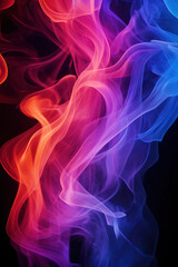 Colored smoke on a black background. Vertical background. AI generative.