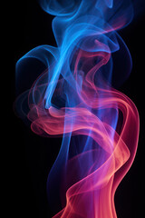 Fototapeta premium Colored smoke on a black background, blue and red smoke. Vertical background. AI generative.